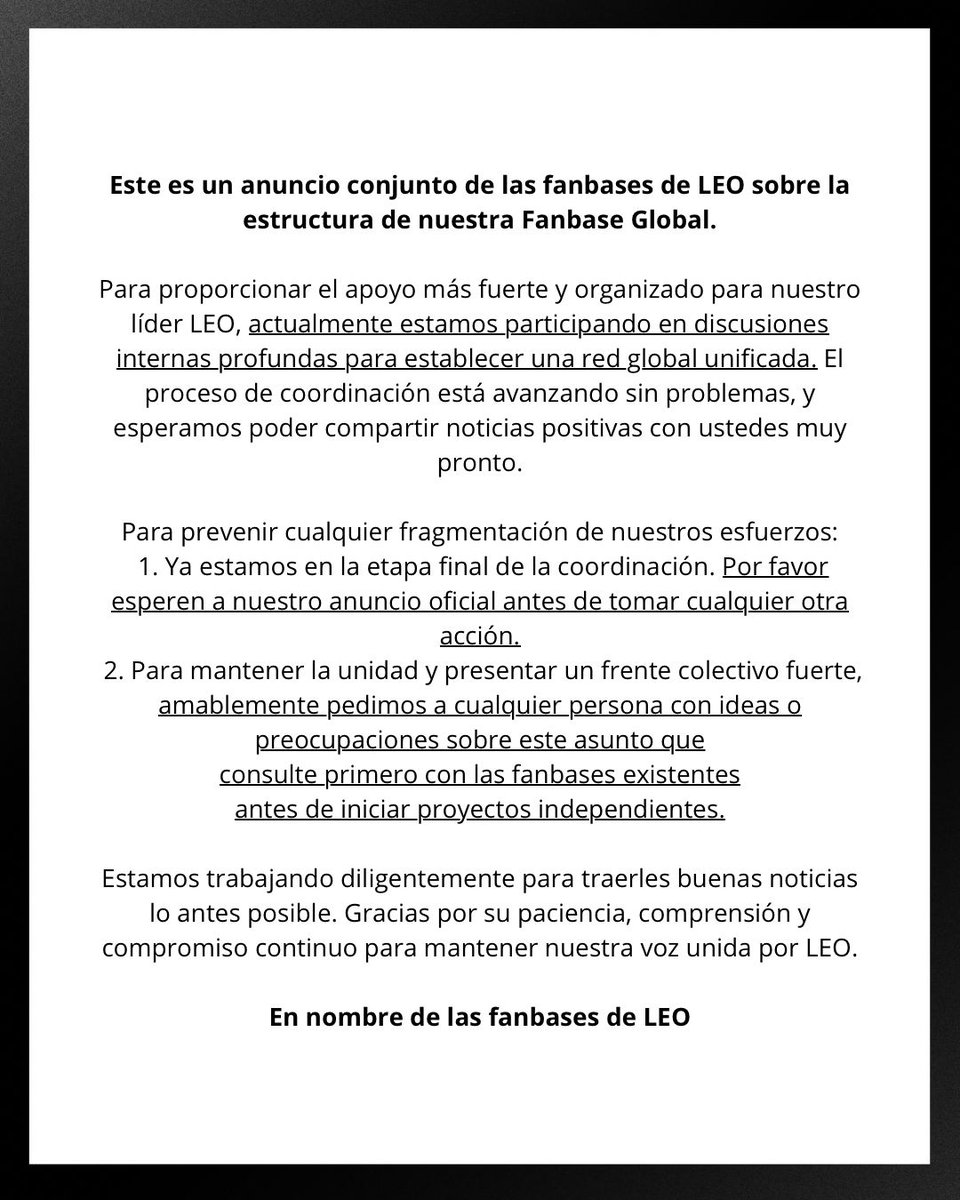 leeleoperu's tweet image. 📢 Comunicado oficial de parte de las fanbases de LEO