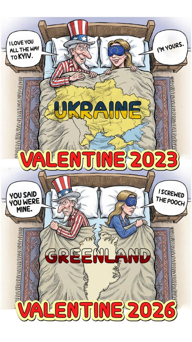 ErickaFeusier's tweet image. From Kyiv to Greenland, the story of this “alliance” reveals a pattern: when partnership becomes possession, trust turns to distance. Europe is learning the cost of America’s overreach—and choosing autonomy over dependency.
#ValentinesDay2026 #Valentine #Kyiv #Greenland #America
