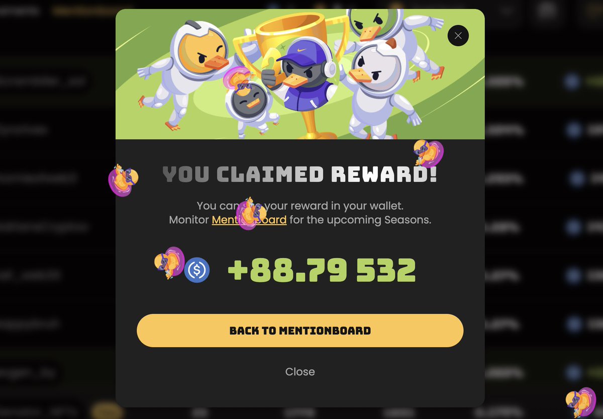 SenatorWeb3's tweet image. Just claimed $88 for the @duel_duck season 2 mentionboard.

I finished at 60th position. Shout out to the @stan_duel_duck and the entire team. 

Will be joining the season 3, you should too🫵