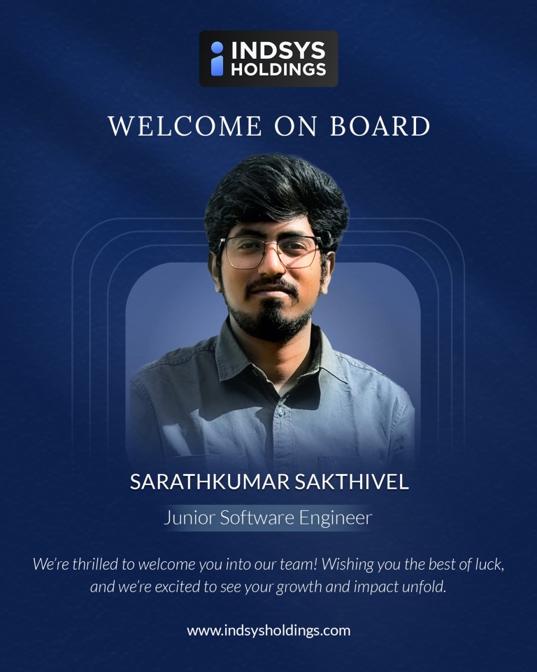 IndsysHoldings's tweet photo. ✨ Welcome to the Indsys Family!

Thrilled to have Sarathkumar Sakthivel join #IndsysHoldings as our Junior Software Engineer

We’re excited to see his innovation, growth, and impact as we continue building transformative technology together.

#WelcomeOnBoard #TeamIndsys https://t.co/7xtYd6kCuW