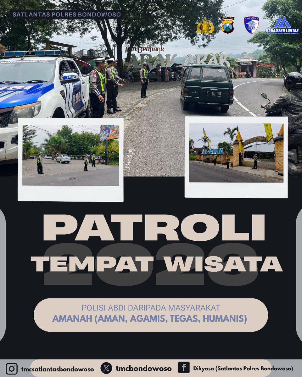 Patroli di tempat wisata wilkum Bondowoso guna mengantisipasi kepadatan arus lalu lintas dan kondusifitas kamseltibcar lantas
#polisi #ditlantaspoldajatim 
#humaspoldajatim 
#poldajatim 
#bondowoso 
#polresbondowoso 
#humasbondowoso