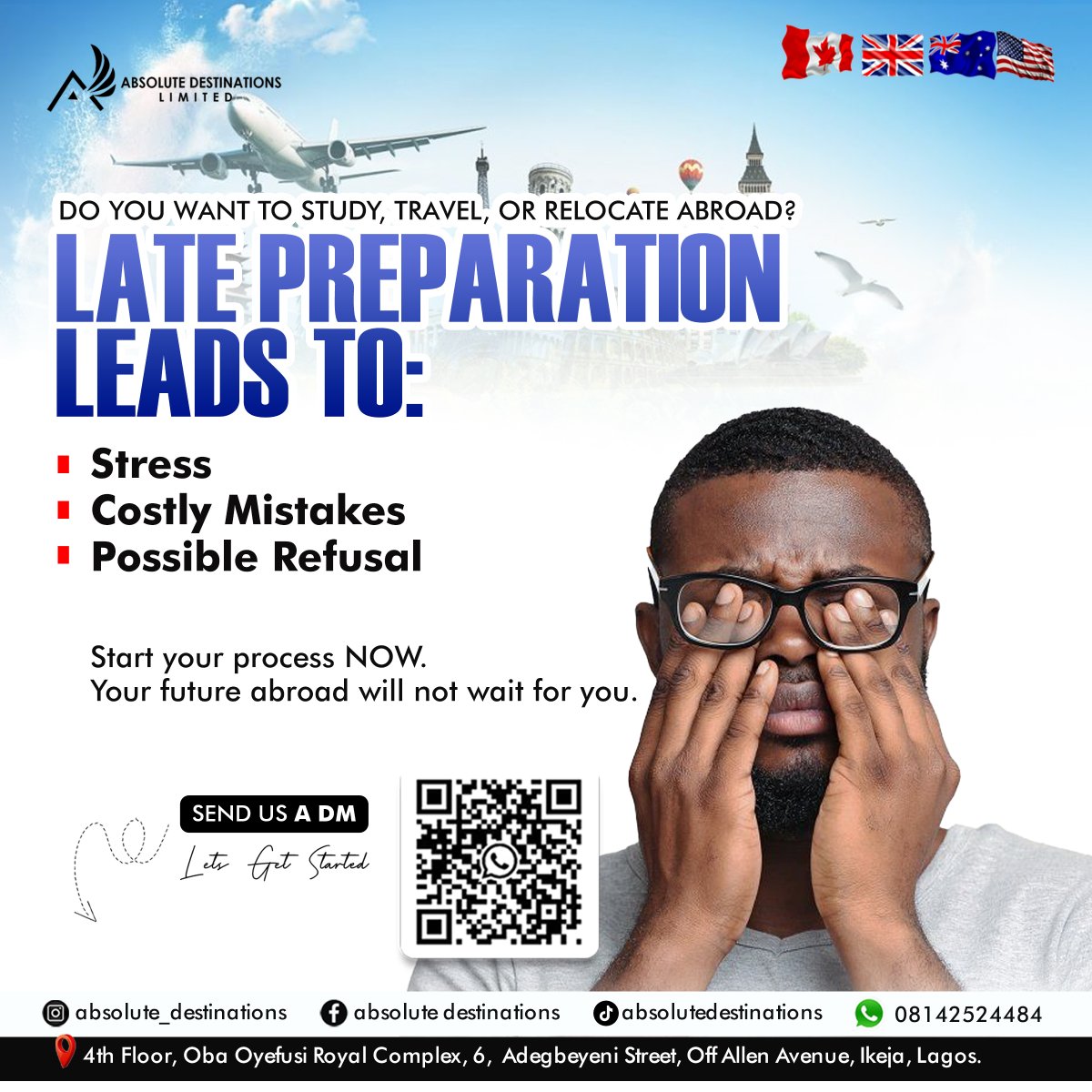 AbsoluteDestin4's tweet photo. Procrastination is the fastest way to turn your travel dreams into frustration.
Start early, plan smart, and avoid unnecessary setbacks.
Let’s help you get it right from day one. ✈️
#VisaProcess #RelocateAbroad #VisaConsultant #TravelAgency #VisaJourney #PlanAheadTravel https://t.co/tj5uciofT6