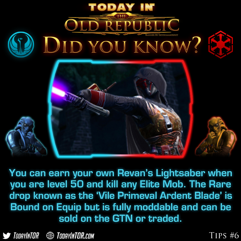 Did You Know that you can unlock Darth Revan's Lightsaber in #SWTOR for FREE?

The Vile Ardent Saber can be looted from specific locations at Level 50 and is completely identical to the Cash Shop lightsaber used by Revan!
Guide todayintor.com/2022/01/22/loo…

#kotor #starwars