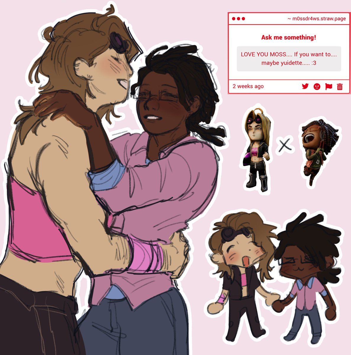 moss will you draw yuidette YES yes always yes #yuidette #yuikimura #claudettemorel #dbdfanart