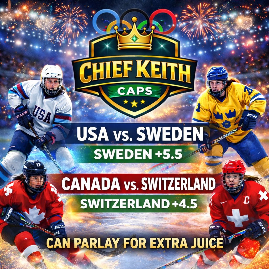 ChiefKeithCaps's tweet image. 🚨 SEMI FINAL = GOLD ON THE LINE 🚨

One win from the Gold Medal game.
No conserving energy.
No playing safe.

🇸🇪 Sweden +5.5
🇨🇭 Switzerland +4.5

Dogs in win-or-go-home hockey = dangerous. 🧪
Parlay if you want the juice. 💰

Are we getting chaos or BTA today? 👀

#OlympicHockey…