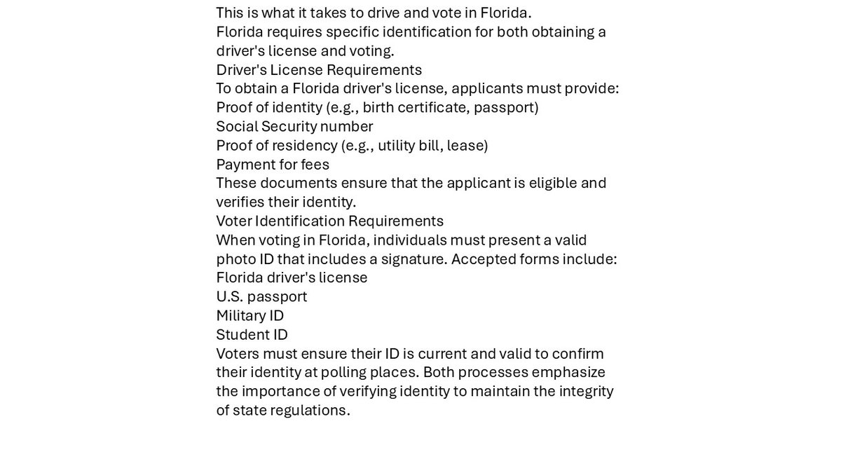 RonStorey5's tweet image. Want to drive and vote in Florida? Be prepared to do this. Democrats claim black citizens and married women can't seem to figure how to meet these requirements. Living here I have a different opinion sitting in traffic.