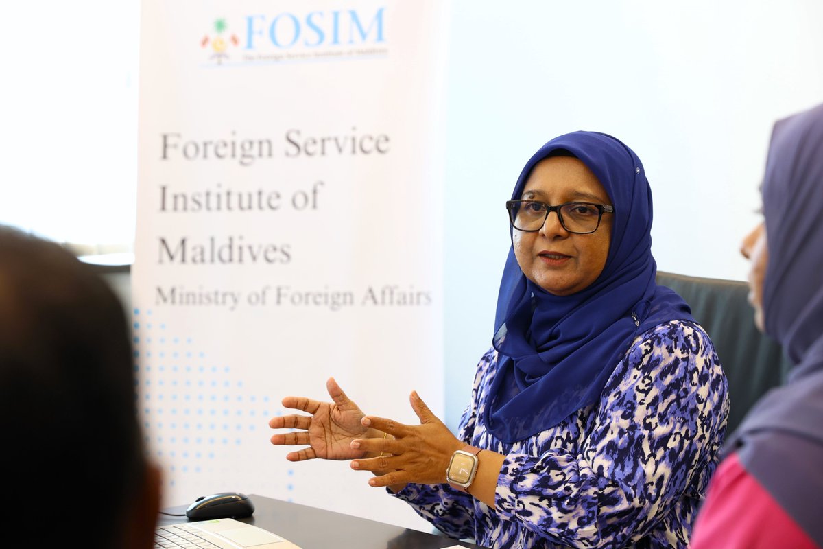 MoFAmv's tweet photo. Pre-Posting Training was conducted today by #FOSIM for the diplomats scheduled to assume overseas assignments. Training covered the role &amp; expectations of a diplomat, diplomatic language &amp; communication, among other key areas essential for effective representation of the nation. https://t.co/EdsKHHc9e9