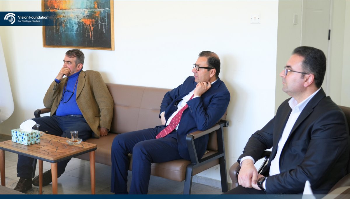 Today, 16/2/2026, Jutiar Nuri, member of the High Political Council and a leader of the Kurdistan National Union (KNU), and Sarkawt Shahid Hama Ghafoor, member of the Support Council of the PUK, visited Vision Foundation for Strategic Studies.