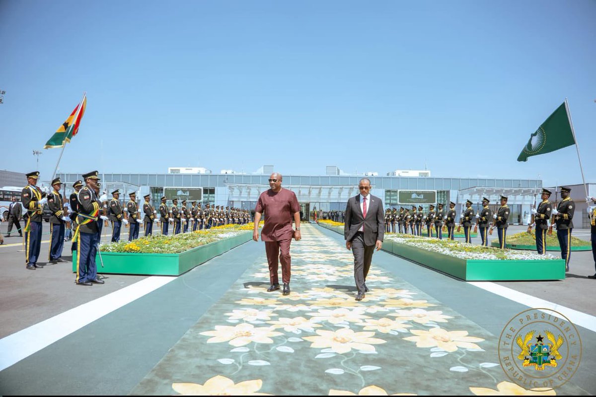 GhanaPresidency's tweet photo. President John Dramani Mahama has left Addis Ababa at the end of the 39th African Union Summit.

During the Summit, President Mahama hosted a side event, the Addis Reckoning of the Accra Reset Initiative where he announced sweeping reforms aimed at strengthening Ghana’s economic sovereignty. 

This include plans for Ghana to purchase its cocoa in domestic currency and cease the export of raw mineral ores from 2030.

Reflecting on years of engagement across continental and global platforms, the President in his remarks at the Accra Reset side event, said the moment now demands bold, coordinated action.

President Mahama attended the heads of state meeting on the APRM and hosted two other events on African Financial Management Institutions and on Reparations. 

He announced that Ghana will table a landmark resolution before the United Nations General Assembly in March, on behalf of Africa for a global recognition of the Transatlantic Slave Trade as the gravest crime against humanity.