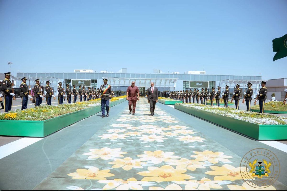 GhanaPresidency's tweet photo. President John Dramani Mahama has left Addis Ababa at the end of the 39th African Union Summit.

During the Summit, President Mahama hosted a side event, the Addis Reckoning of the Accra Reset Initiative where he announced sweeping reforms aimed at strengthening Ghana’s economic sovereignty. 

This include plans for Ghana to purchase its cocoa in domestic currency and cease the export of raw mineral ores from 2030.

Reflecting on years of engagement across continental and global platforms, the President in his remarks at the Accra Reset side event, said the moment now demands bold, coordinated action.

President Mahama attended the heads of state meeting on the APRM and hosted two other events on African Financial Management Institutions and on Reparations. 

He announced that Ghana will table a landmark resolution before the United Nations General Assembly in March, on behalf of Africa for a global recognition of the Transatlantic Slave Trade as the gravest crime against humanity.