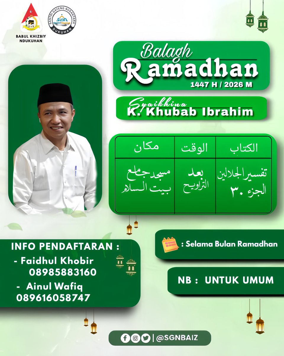 sgnbaiz's tweet photo. Jadwal Balagh Ramadhan 2026 M / 1447 H

#santri #ngaji #santrigayengnusantara https://t.co/tUmPamt1dI