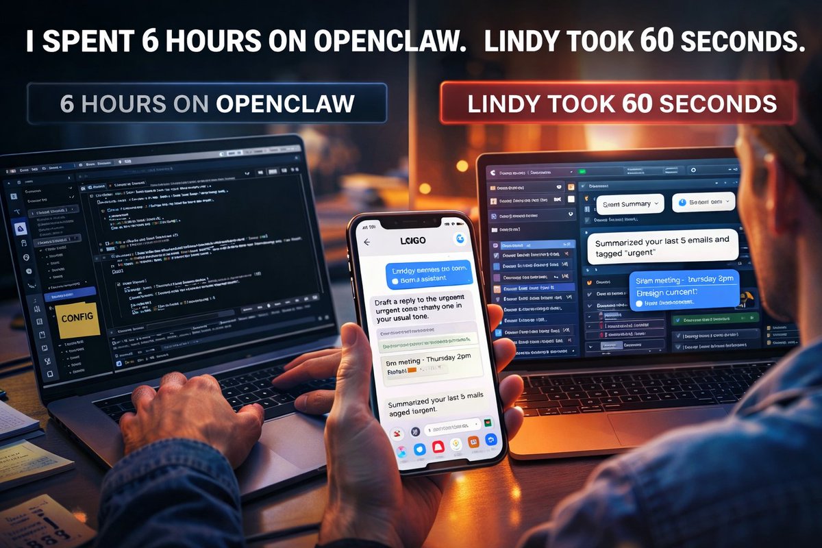 rbenvin's tweet photo. Lindy vs OpenClaw: The 2-Minute AI Agent That Might Replace Your Setup https://t.co/xekAVbUeCu #AI @AIagents #lindy #opencaw #webcloud9 #RICH $RICH #reviews https://t.co/NbYwkYcEdm