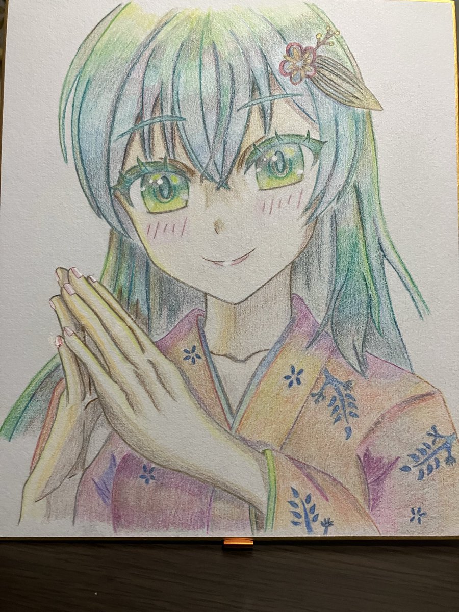 イラスト　ポップ画　色鉛筆　自作画　オリジナル画 初のオリジナルイラスト描いてみました…色鉛筆って本当難しいです