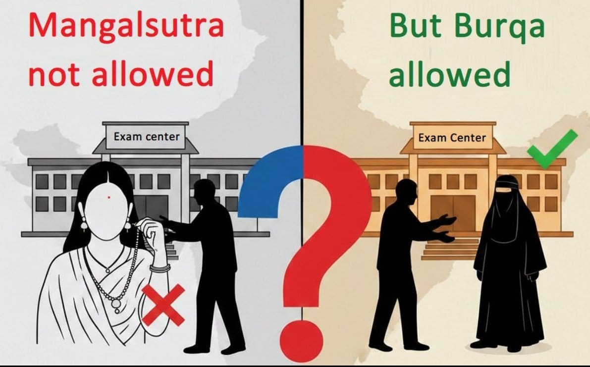 #BurqaAllowed_MangalsutraNot
Is this equality?
Where bharat is going?

 Ban Burqa In Exams