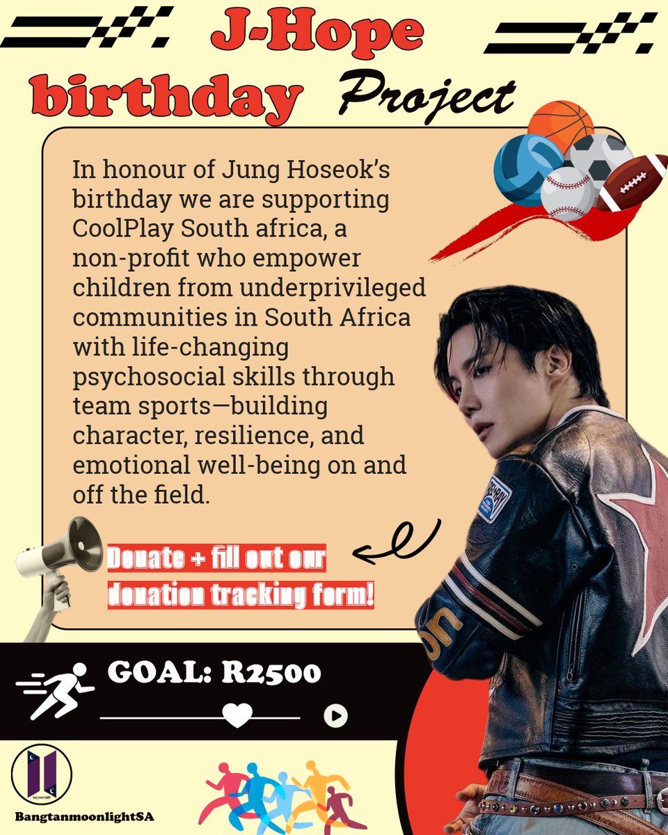 Celebrating Jung Hoseok's birthday, we are supporting CoolPlay South Africa🇿🇦

They are a non-profit using team sports to equip children from underprivileged communities with psychological skills🧡

Donation link + form⬇️
#HappyBirthdayJhope <a href="/BTS_twt/">방탄소년단</a>