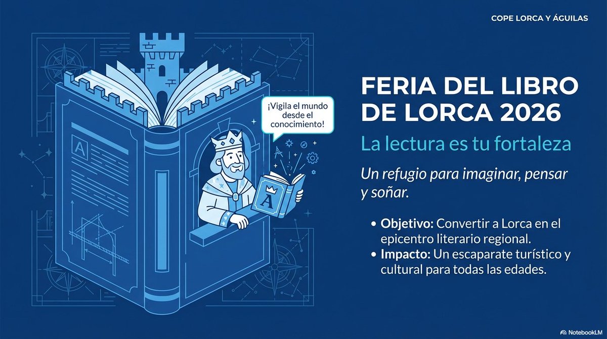 COPE_Lorca_'s tweet photo. ✍️¡La literatura toma la calle Corredera! 
📚 Del 5 al 8 de marzo, Feria del Libro de #Lorca 2026
➡️ Juan del Val, María Martínez, Pablo Rivero, Carla Montero y Pedro Martí.
🗓️ Pregón inaugural: 4 de marzo por @FranJMarber 
💻Más info en https://t.co/icsKf0WuAO
#FeriaDelLibro https://t.co/n5JAY7LreF