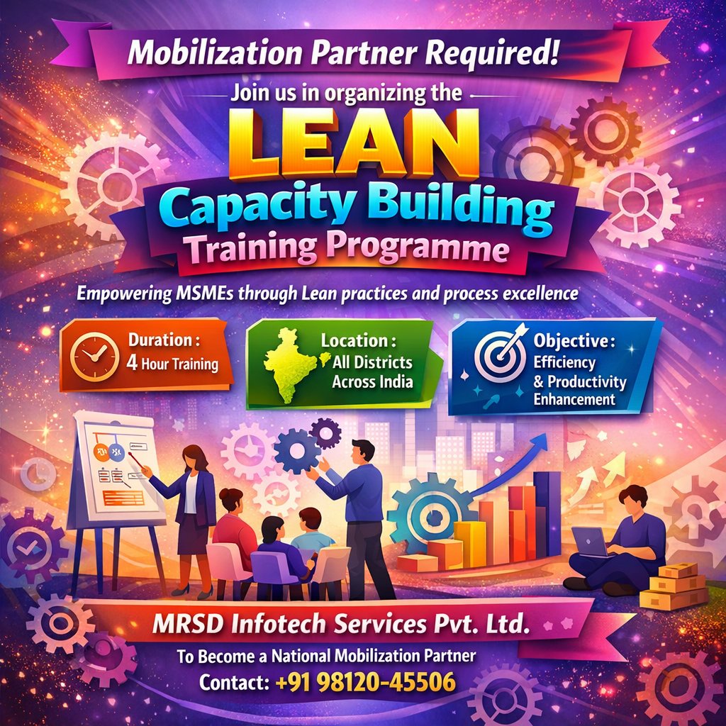 अब आपकी संस्था भी बन सकती हैं
भारत के MSME विकास में भागीदार
Join Us as a Mobilization Partner and support the Nation's Lean Revolution
📞 Contact us today: +91 98120-45506
📧 skillechomart@gmail.com

#MSME #LeanTraining #CapacityBuilding #MobilizationPartner #SkillDevelopment
