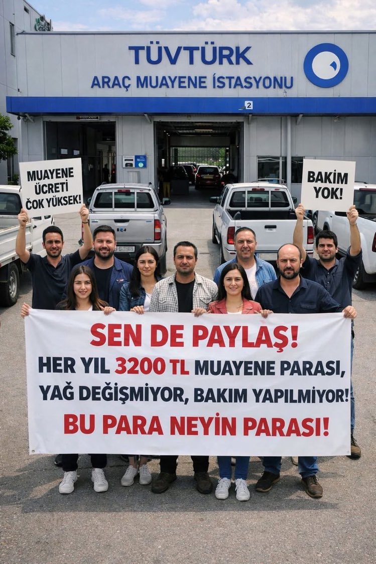 Her yıl  3288 TL tüve öde 460 TL egzoza öde  
Yağ değişmiyor far ayarı yok balans ayarı yok Lastiklerin hava kontrolü yok silecek suyu yok Araç sürücünün bekleyecek yeri yok soğukta bekle sıcakta bekle üstüne dayak yee ölmezsen de çok şanslısın #TÜVkapansın 
#tüvtürk