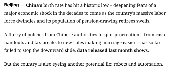 Automation and embodied AI is the only thing that will save China. edition.cnn.com/2026/02/13/chi…