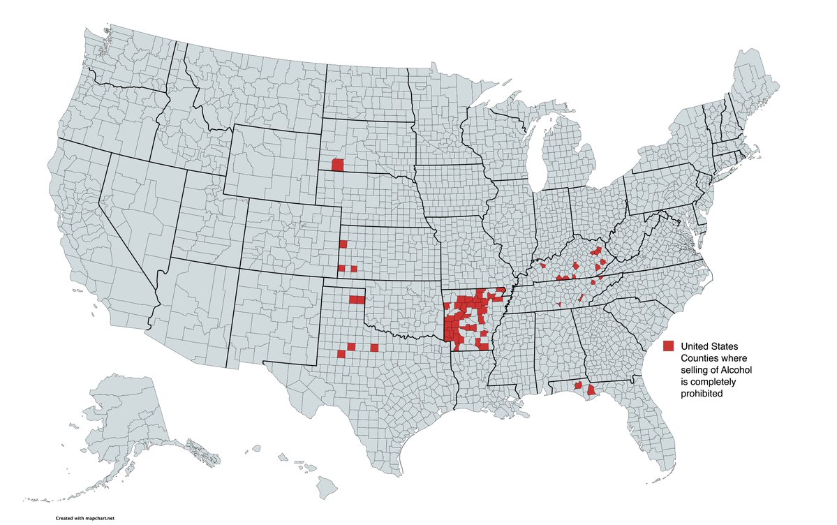 vintagemapstore's tweet image. United States Counties where selling of Alcohol is completely prohibited