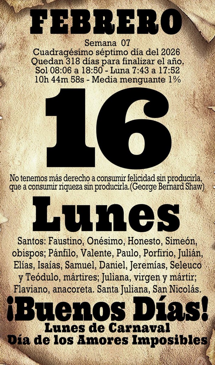 La hoja del almanaque hoy