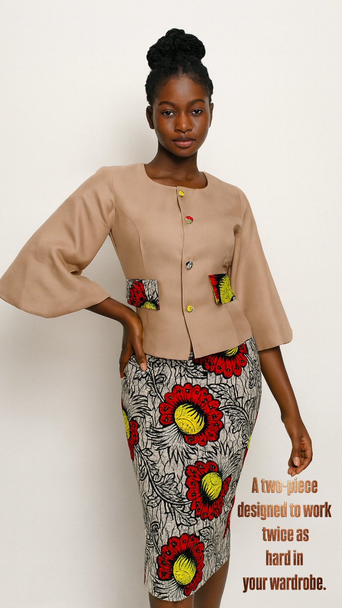 RhophysC's tweet photo. A two-piece designed to work twice as hard in your wardrobe. The plain top is elevated with Ankara-covered buttons that tie back beautifully to the full Ankara skirt. 
•
#RhophysCouture #Ootd #Ankaralovers #trendingreels https://t.co/8XRb3UgWX1