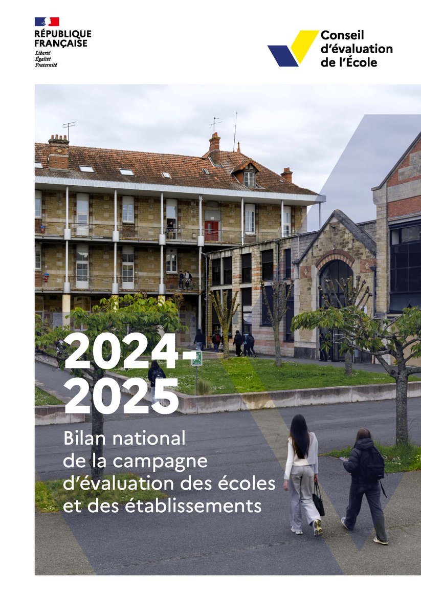 #BilanAnnuel

🔵  Le Conseil d'évaluation de l'École présente la nouvelle édition du Bilan annuel de la campagne d'évaluation des écoles et établissements 2024-2025.
 
🎯  Près de 90 % des établissements ont été évalués depuis le lancement de la démarche initiée en 2020. Dans le