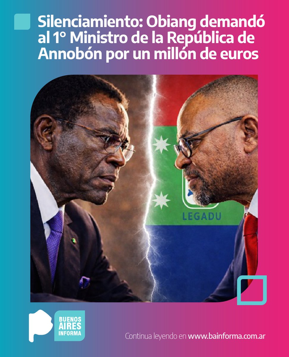 BAInforma's tweet photo. Silenciamiento: Obiang demandó al Primer Ministro de la @AnnobonGob  por un millón de euros

https://t.co/P6doU0AzUO https://t.co/VJoEhrIB6B