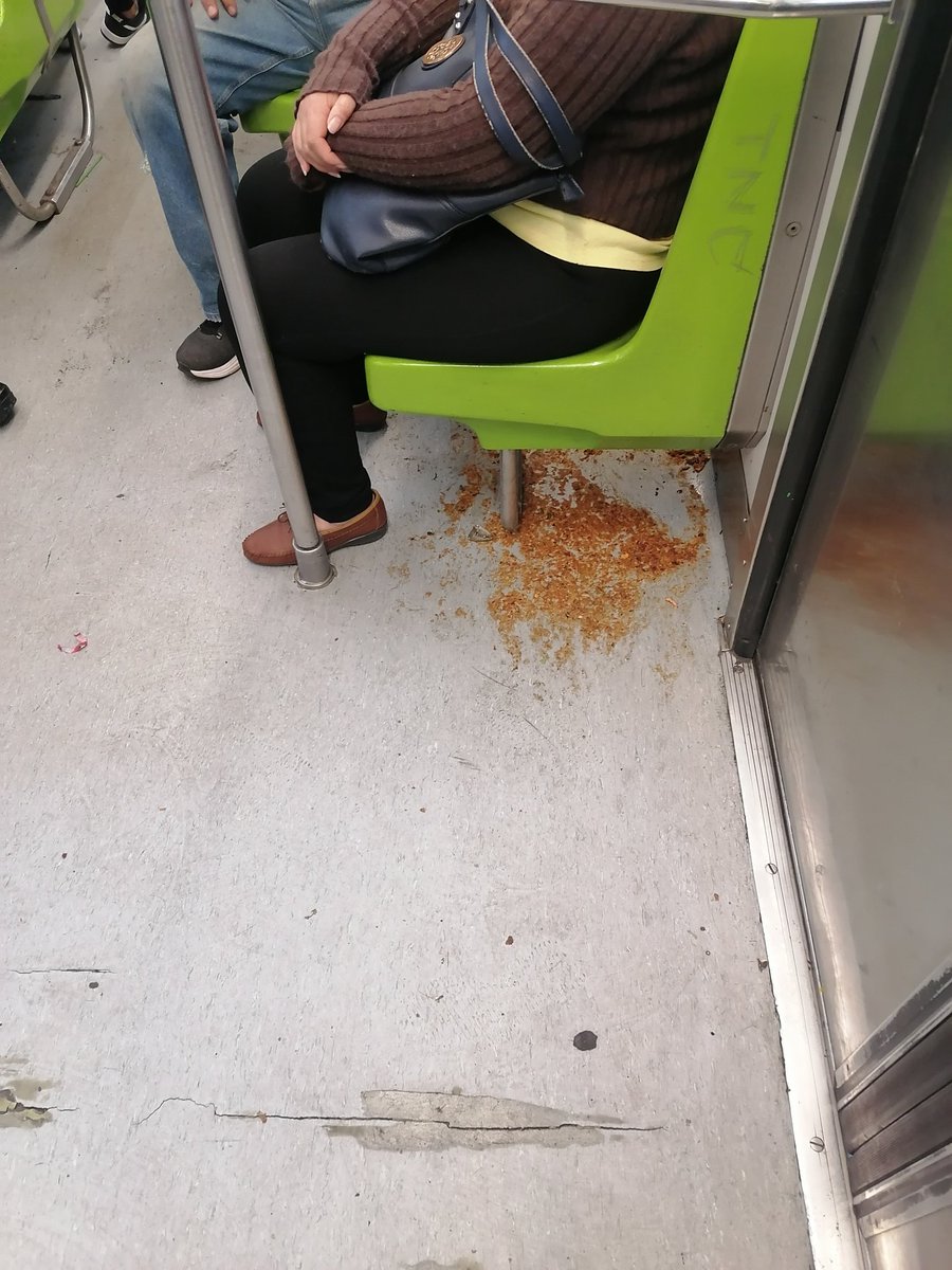 Joszku's tweet photo. @MetroCDMX 16feb25 10.51am, vagon N1822 línea 9 dirección Pantitlán, sucio con vómito seco https://t.co/vsMkIyO6gk