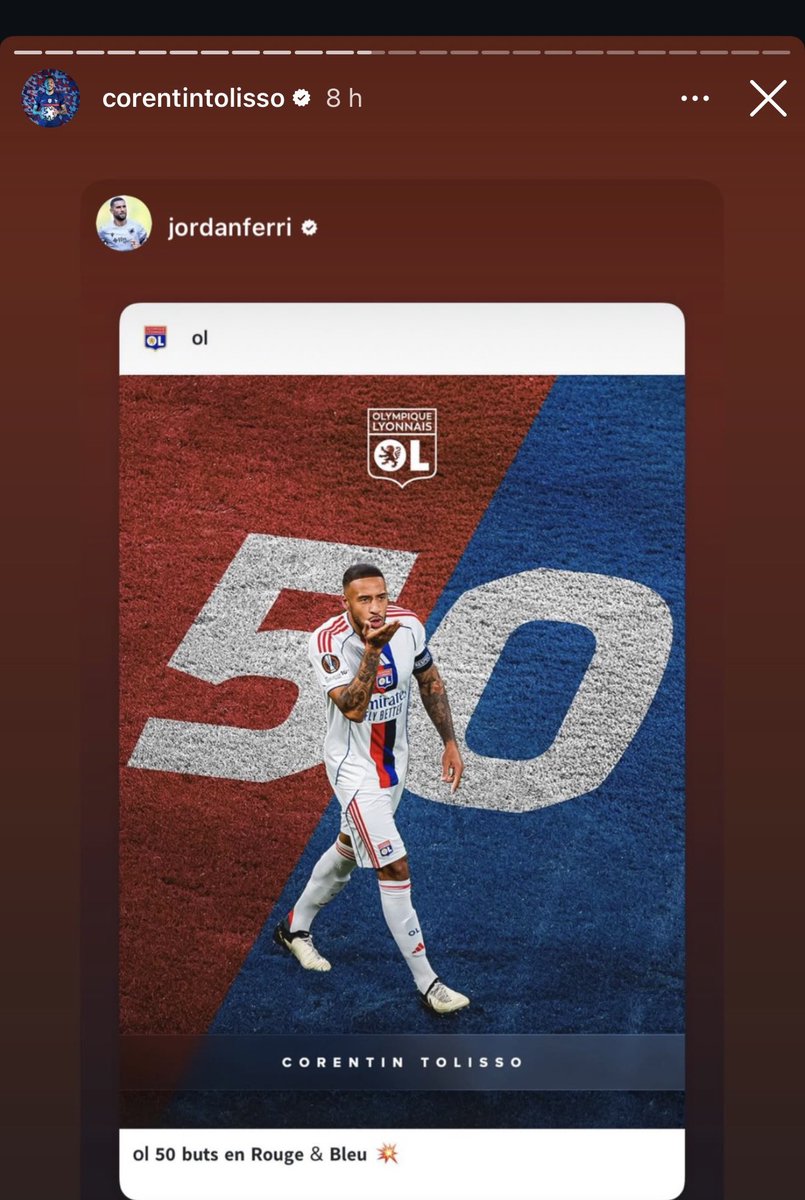 GonesRadioOff's tweet photo. Les anciens de l’OL (Kumbedi, Ferri, Gonalons et Caqueret) saluent le 50ème but de @CorentinTolisso avec l’OL ❤️💙🦁

#TeamOL 

[📰Insta de Tolisso] https://t.co/Ft9bcThHYO