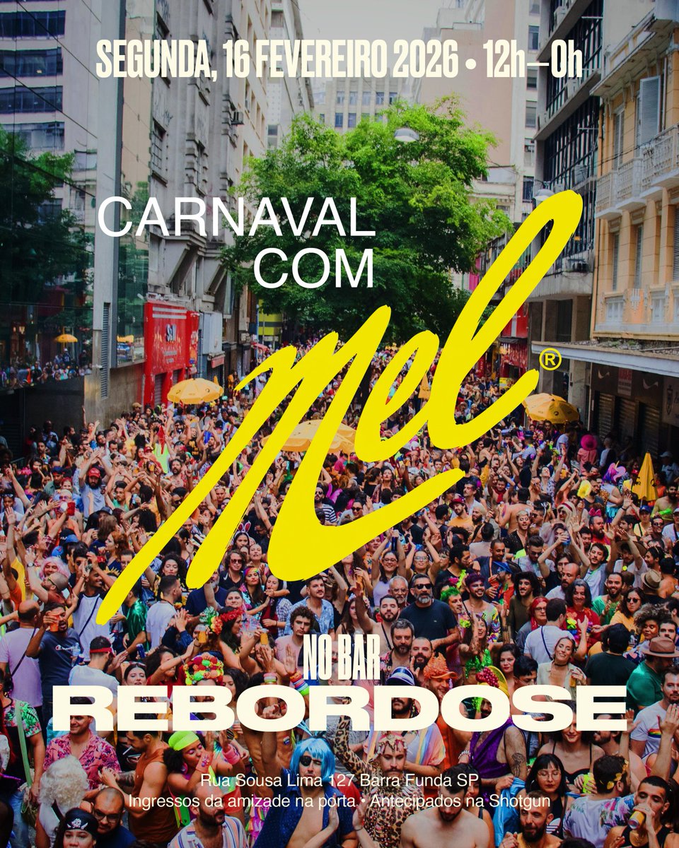 melfestamel's tweet photo. É AGORA! 𓇼 É HOJE — CARNAVAL COM MEL 𓇼

Hoje a gente ocupa a Rebordose (Rua Sousa Lima, Barra Funda) do meio-dia à meia-noite 💛

Brega, samba, discoteca, shows e aquele final apoteótico.
Única edição do ano. Sem replay.

https://t.co/2Tdorqqr3D

Teremos ingressos na porta 🐝 https://t.co/U5QeQrWoRd