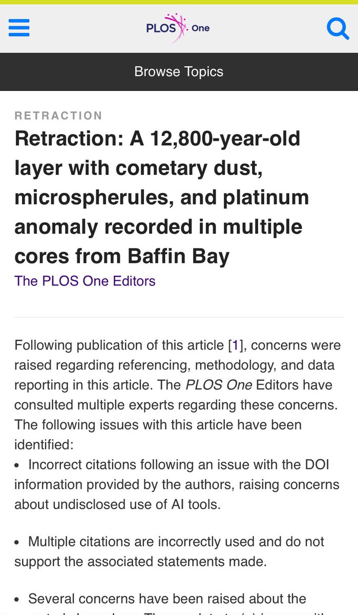 madamarchaeo's tweet photo. Regarding the recent @PLOSONE Younger Dryas Impact hypothesis paper retractions, I was wondering if any of the scientists involved in the research would be willing to share their thoughts on the retractions. I’m interested in hearing all sides of the story. #ydih https://t.co/1wzhDK8KKo
