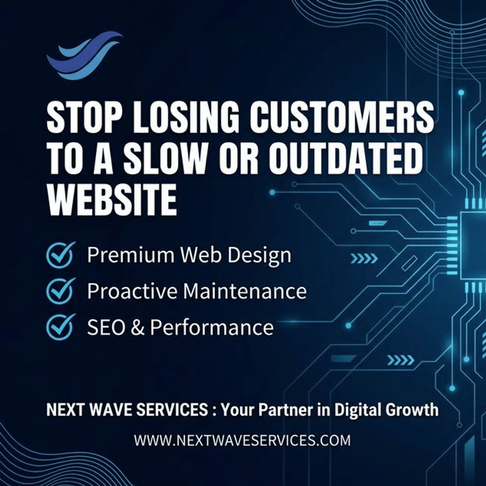 nextwaveassist1's tweet photo. Signs your website is leaking revenue: 

1️⃣ Sluggish mobile performance 
2️⃣ Hidden Call to Action 
3️⃣ Outdated design (hurts trust instantly) 
4️⃣ Zero proof of authority

Reply CHECKLIST and we will send you our Website Maintenance Checklist. 🚀 https://t.co/VaNGUEpe3g