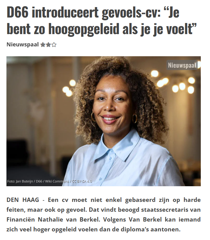 D66 introduceert gevoels-cv: “Je bent zo hoogopgeleid als je je voelt”