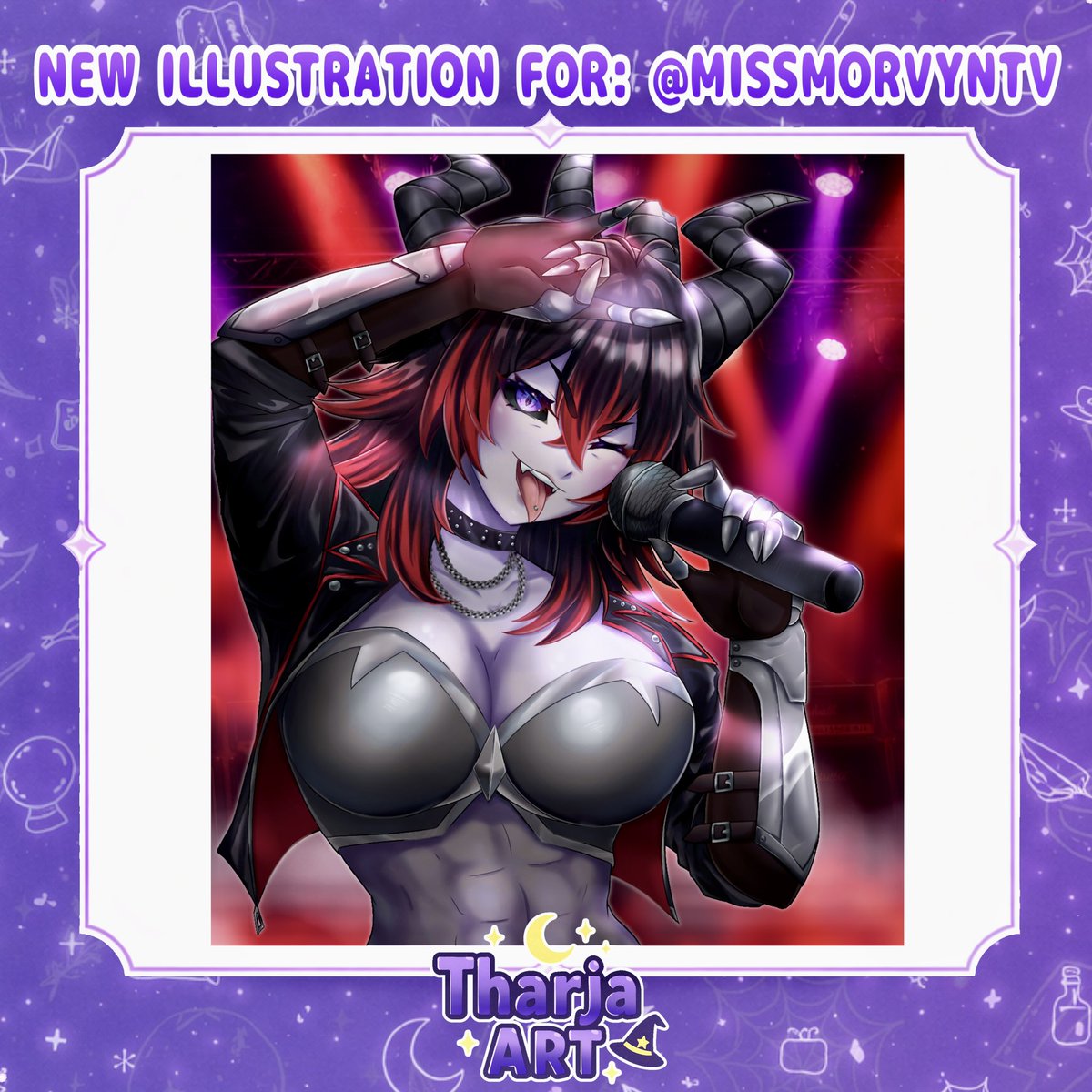 New illustration for: <a href="/MissMorvynVT/">Morvyn Emberclaw 🖤🌋</a> 💜

thank you so much for trusting me with this piece, it really means a lot ♡ i had so much fun bringing her to life and i’m so happy you loved the final result <3

you were so kind to work with, please go show them some love ♡
#vtuberart