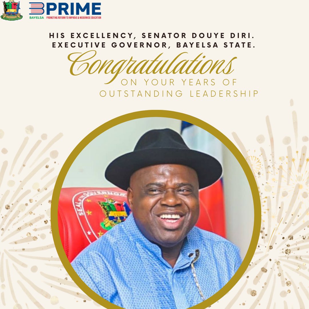 BayelsaPrime's tweet photo. Today we celebrate H.E Governor Douye Diri, on the anniversary of his service to Bayelsa State. Through #BayelsaPRIME, classrooms are seeing measurable gains in literacy, numeracy, and teacher support. Stronger schools. Brighter futures. Congratulations, Your Excellency. https://t.co/5YDjezUHqd
