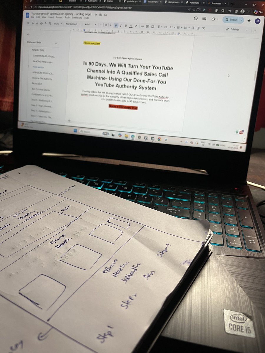 Just finished writing copy and wireframing a YouTube growth landing page (demo project) 🤌🏻😮‍💨