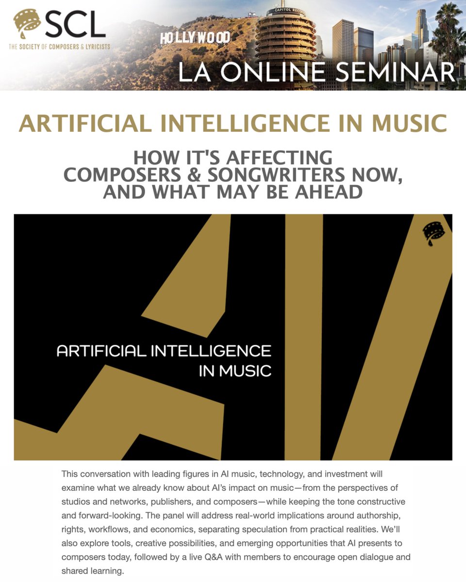 jgoodmanmusic's tweet photo. Looking forward to moderating this Panel on AI in Music tomorrow (2/17) at 5pm PT for @The_SCL members. See you there. https://t.co/nCWsKgTSVU