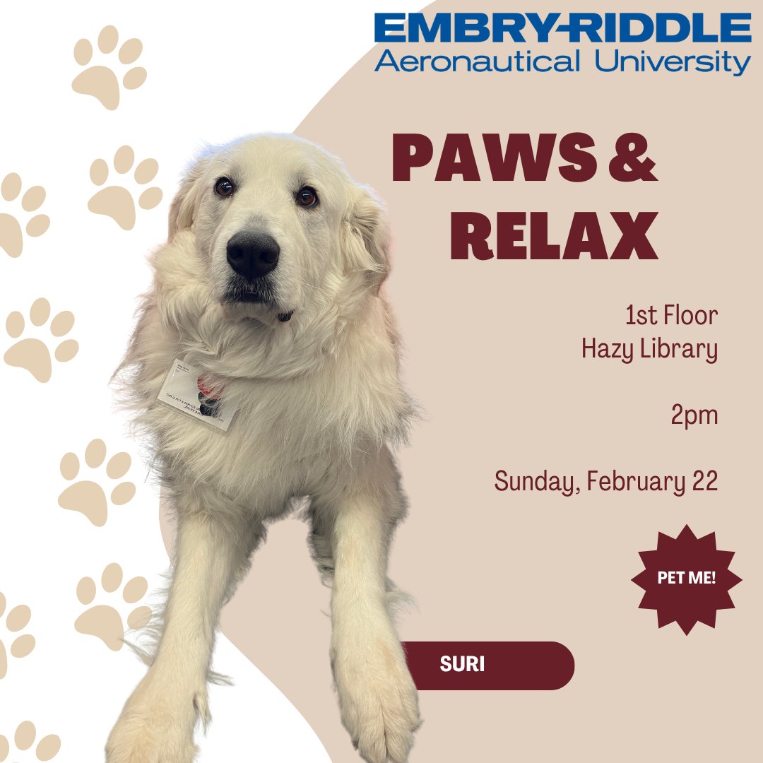 hazylibrary's tweet photo. The therapy dogs can't wait to see you again! Stop in on Sunday at 2 to visit with them.
#erauHazyLibrary #HazyLibrary #TherapyDogs https://t.co/GTZY7WL9rx