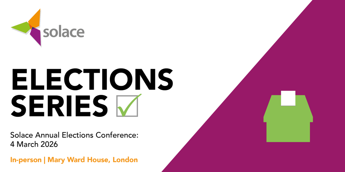 Solace_UK's tweet photo. 🗳️ With May’s local elections confirmed—step back, reset plans &amp; reconnect with peers. Sharpen assurance &amp; delivery for 2026 in one focused day.

Solace Annual Elections Conference 
🗓 4 Mar • Mary Ward House, London
👉 Register: https://t.co/bZQOyb7ISd

#Elections2026 #LocalGov https://t.co/Jv5Kg6JOn7
