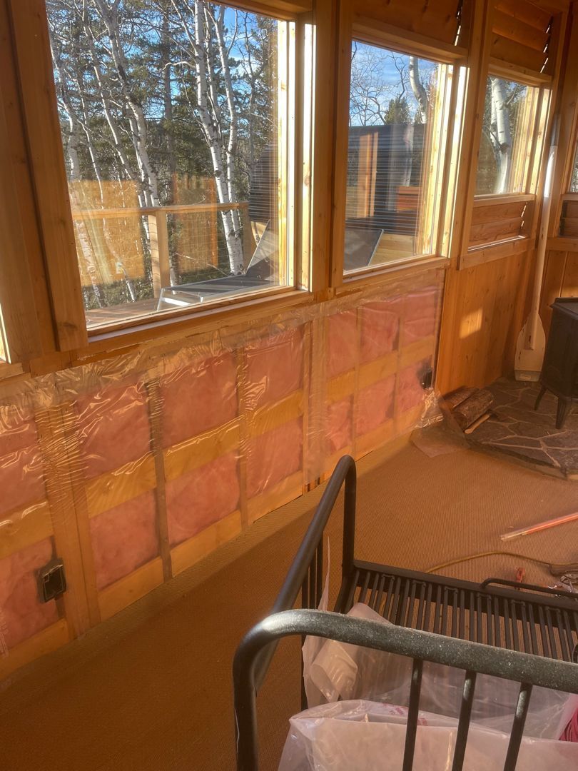KrimpElectric's tweet photo. Rough-in day on a Priddis home reno — hot tub disconnect, pot lights through vaulted T&amp;G ceilings, and new receptacles along the walls. A lot of wire going in before the finishes go back up. #AlbertaContractor https://t.co/FxAkBh6kP4