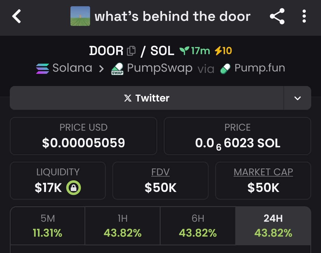 Raghavak0nSol's tweet image. 2x ✅✅✅✅✅✅✅✅✅✅✅✅ 

$DOOR

MCAP: $50K

CA:
5qUSag9KzJBwZpvsEUeMNuyYEZ6AB8G3YPhWN6sqpump

#SOL
#DOOR