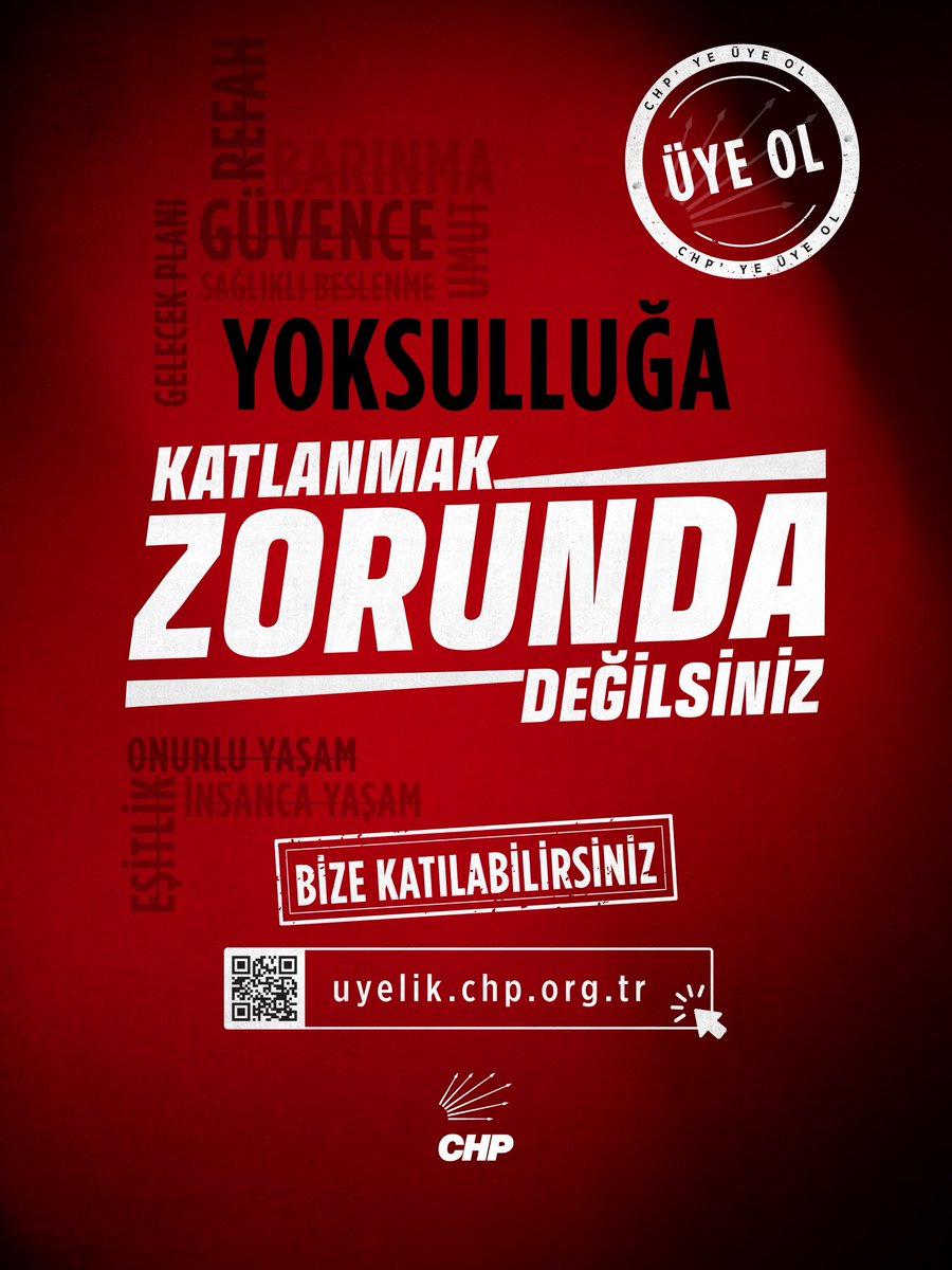 Her sabah işe gidiyorsun…
Ama ay sonu bir türlü gelmiyor.
Markette aldığını yerine bırakıyor,
evladının gözlerine mahcup bakıyorsun.
Sorumlusu olmadığınız bu adaletsiz düzene #KatlanmakZorundaDeğilsiniz
Bize katılabilirsiniz.
uyelik.chp.org.tr