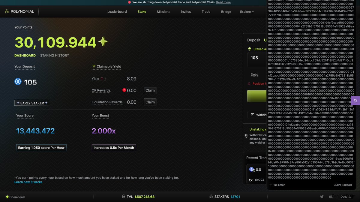 There was an error when withdrawing from staking! The withdrawal was not possible. Help me pls <a href="/PolynomialFi/">Polynomial</a>