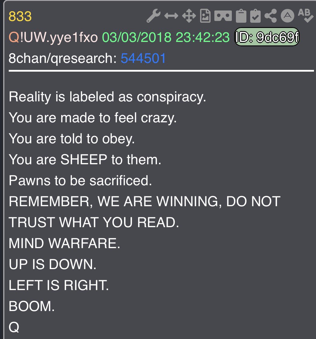 NewsTreason's tweet photo. The White House’s OFFICIAL President’s Day post is essentially a Q proof. 

Happening as Epstein & Pizzagate are causing major influencers and media personalities to admit Q is real. 

Grasp that. 

“I was the hunted and how I’m the hunter”

Posted @ 8:33am

🟨 Does Drop 833 also seem relevant right now?

“Reality is labeled as conspiracy.
You are made to feel crazy.
You are told to obey.
You are SHEEP to them.
Pawns to be sacrificed.
REMEMBER, WE ARE WINNING, DO NOT TRUST WHAT YOU READ.
MIND WARFARE.
UP IS DOWN.
LEFT IS RIGHT.
BOOM.
Q”