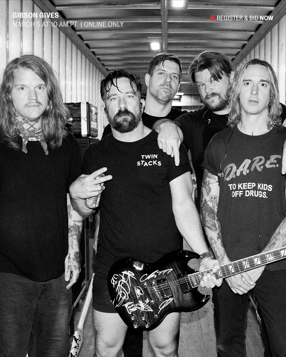 JuliensAuctions's tweet photo. @UnderoathBand is partnering with Gibson Gives, the philanthropic division of @gibsonguitar dedicated to supporting musicians worldwide through music education, health, and wellness initiatives.

Open for bidding: a Gibson SG Supreme electric guitar signed by the band.
Join us Thursday, March 5 at 10 am PT at https://t.co/fzuNKO6Btg and be part of the mission to keep music education thriving.

Proceeds from this sale will directly benefit the Gibson Gives & FirstBank Amphitheater Music Education Program, supporting music education for students in Williamson County Schools in Tennessee.

Register & Bid
Link in Bio

#JuliensAuctions #GibsonGives #FirstBank #Underoath #Auction