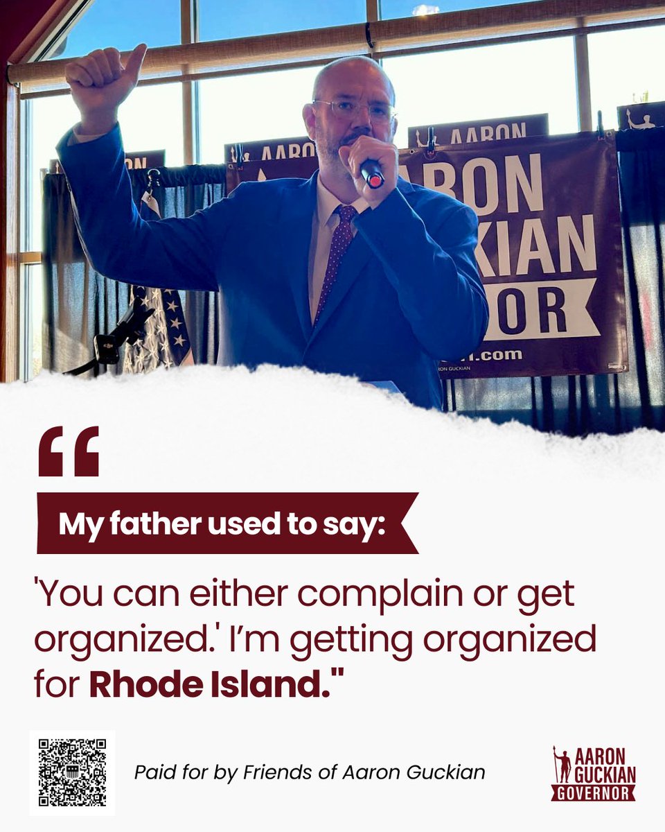 GuckianRI's tweet photo. My dad always told me: don't just complain, get organized. That’s exactly what we’re doing to fix our state. 🛠️

Donate now 👉  https://t.co/d5bXnXokdW

#getorganized #hardwork #rhodeislandroots #nativeson #guckian2026 https://t.co/nDxHZzLEf2