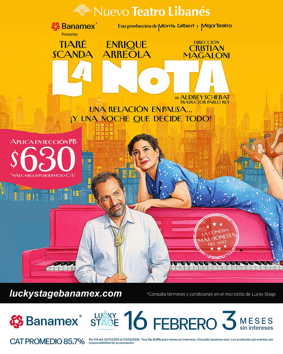 Si tu vida fuera una canción… ¿sería un éxito o un desastre como el de Julian y Magda? ¡Aprovecha los beneficios de <a href="/banamex/">Banamex</a> y descúbrelo en #LaNota!

🍀 Lunes de #LuckyStage
🤍 #ExperienciasBanamex
✅ Boletos a $630.00 c/u
🎟️ bit.ly/LuckyStageLaNo…