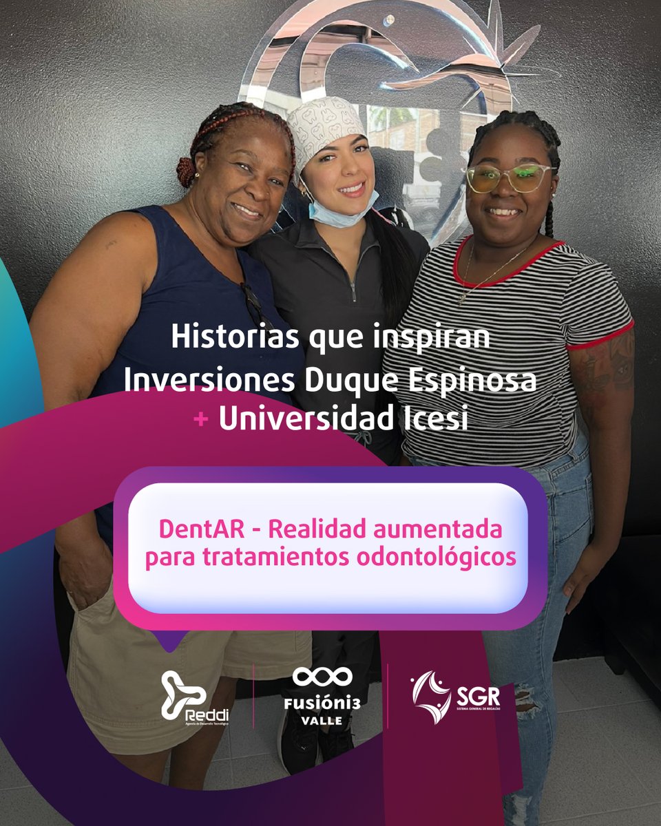 🦷 La tecnología también transforma la experiencia del paciente.

Este es el caso de éxito de Inversiones Duque Espinosa y la Universidad Icesi, una alianza que dio vida a DentAR, una plataforma de realidad
aumentada que permite previsualizar tratamientos odontológicos y mejorar