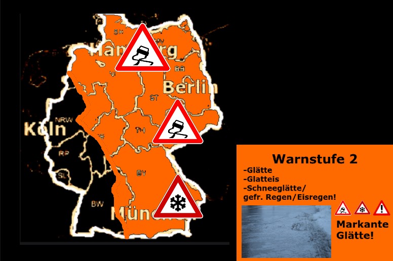 sturmwetter1703's tweet image. +++ Warnung vor überfr. Nässe, gefr. #Regen/#Schnee, #Glätte Montagabend-Dienstagabend +++ 
⚠️(🟠) Überfr. Nässe durch Bodenfrost/leichter #Frost, im Bergland und sonst bis in die Niederungen Schauer als Schnee- und #Schneeregen mit Glätte. Im Westen/SW unterhalb 500m Regen.
